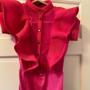 Hot pink ruffle body suit